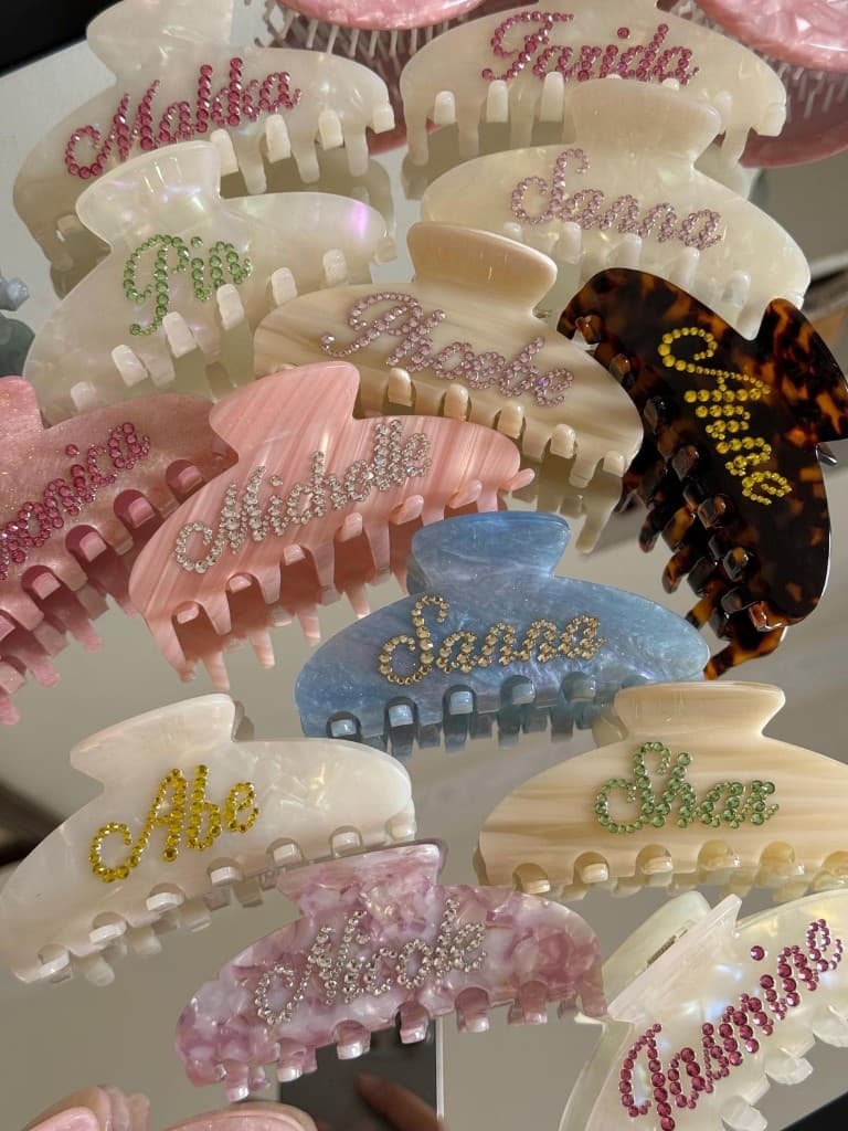 Custom rhinestone name claw clips